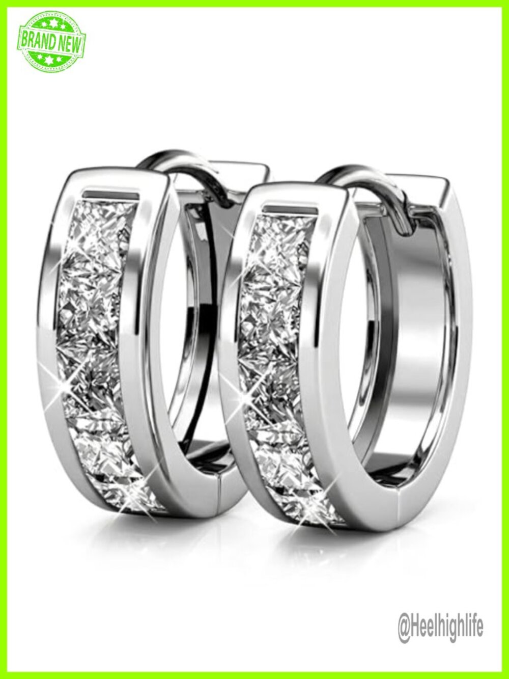 Silver Plated Cubic Zirconia Huggie Hoop Earrings Channel Set